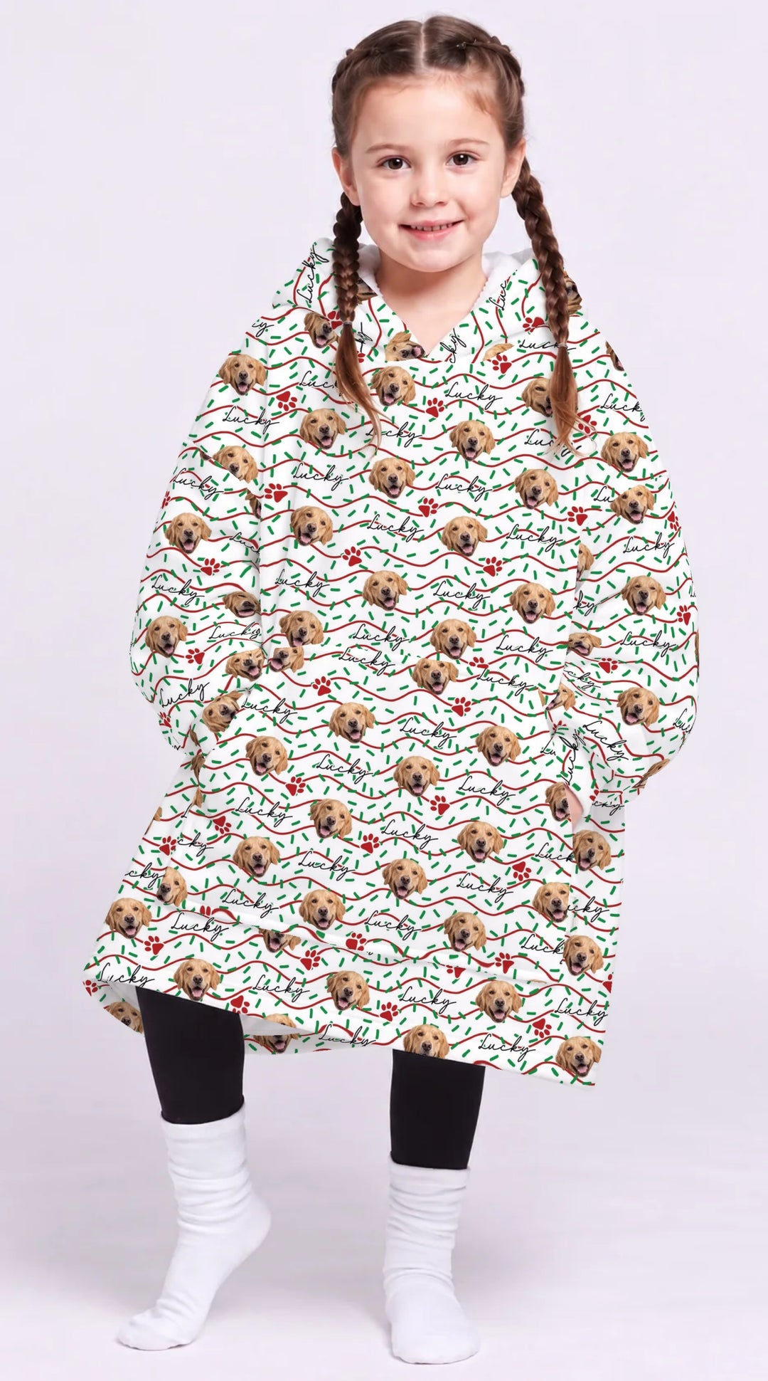 Custom Pet Photo Christmas Sprinkles Bamboo Blanket Hoodie