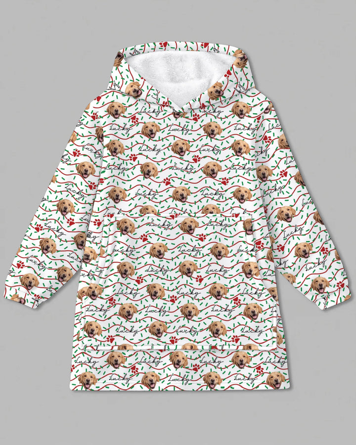 Custom Pet Photo Christmas Sprinkles Bamboo Blanket Hoodie