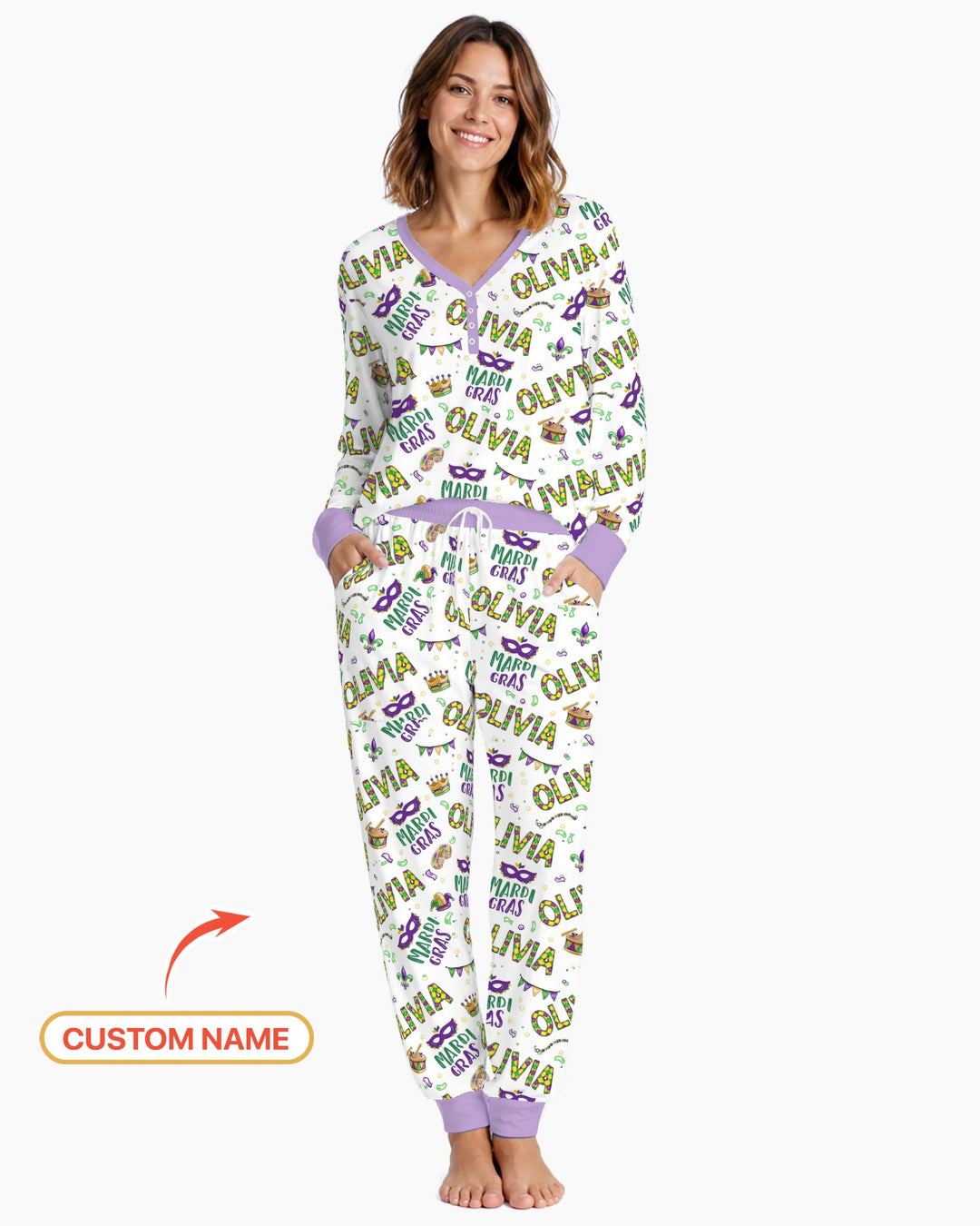 Custom Name Make your own Mardi Gras Bamboo Women Pajama Set