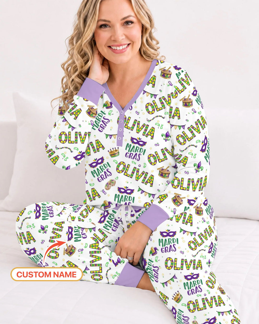 Custom Name Make your own Mardi Gras Bamboo Women Pajama Set