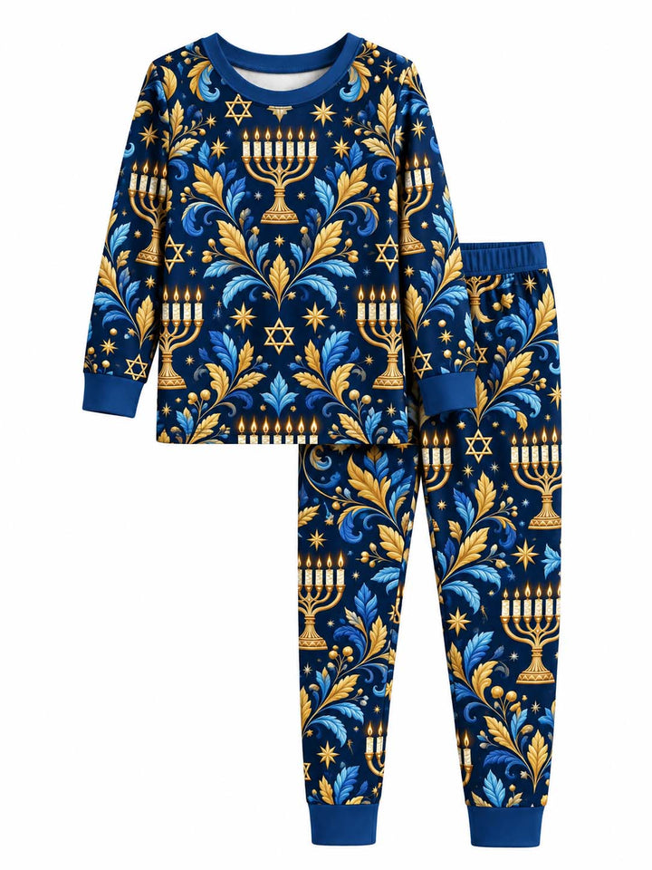 Elegant Blue Gold Hanukkah Bamboo Men's Pajama Set