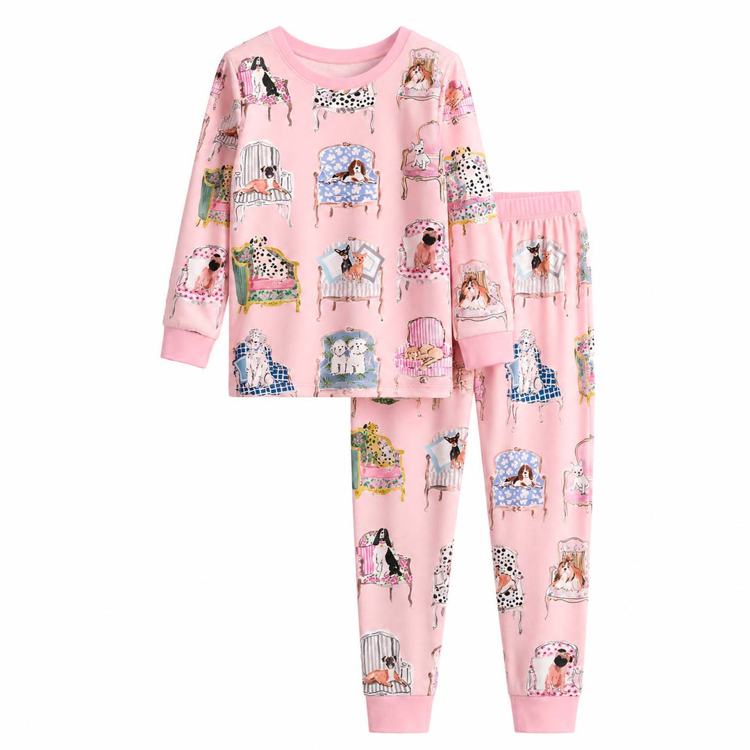 Elegant Chair Dogs Bamboo Two Piece Long Sleeve Pajama Set