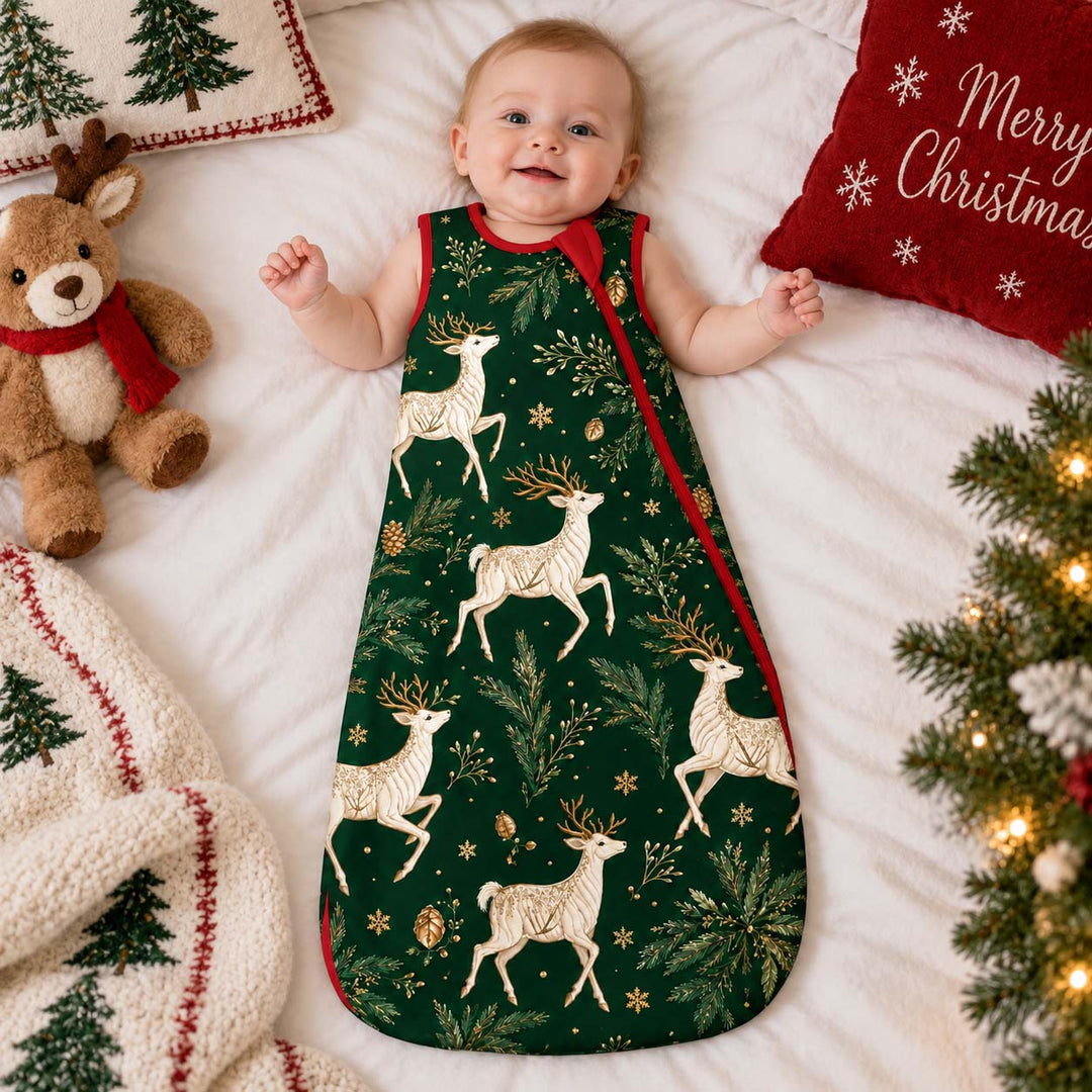 Elegant Golden Reindeer Christmas Bamboo Sleep Bag