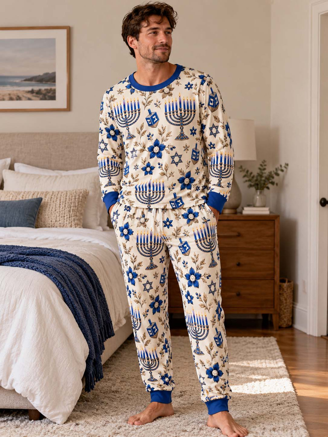Elegant Hanukkah Menorah Bamboo Men's Pajama Set