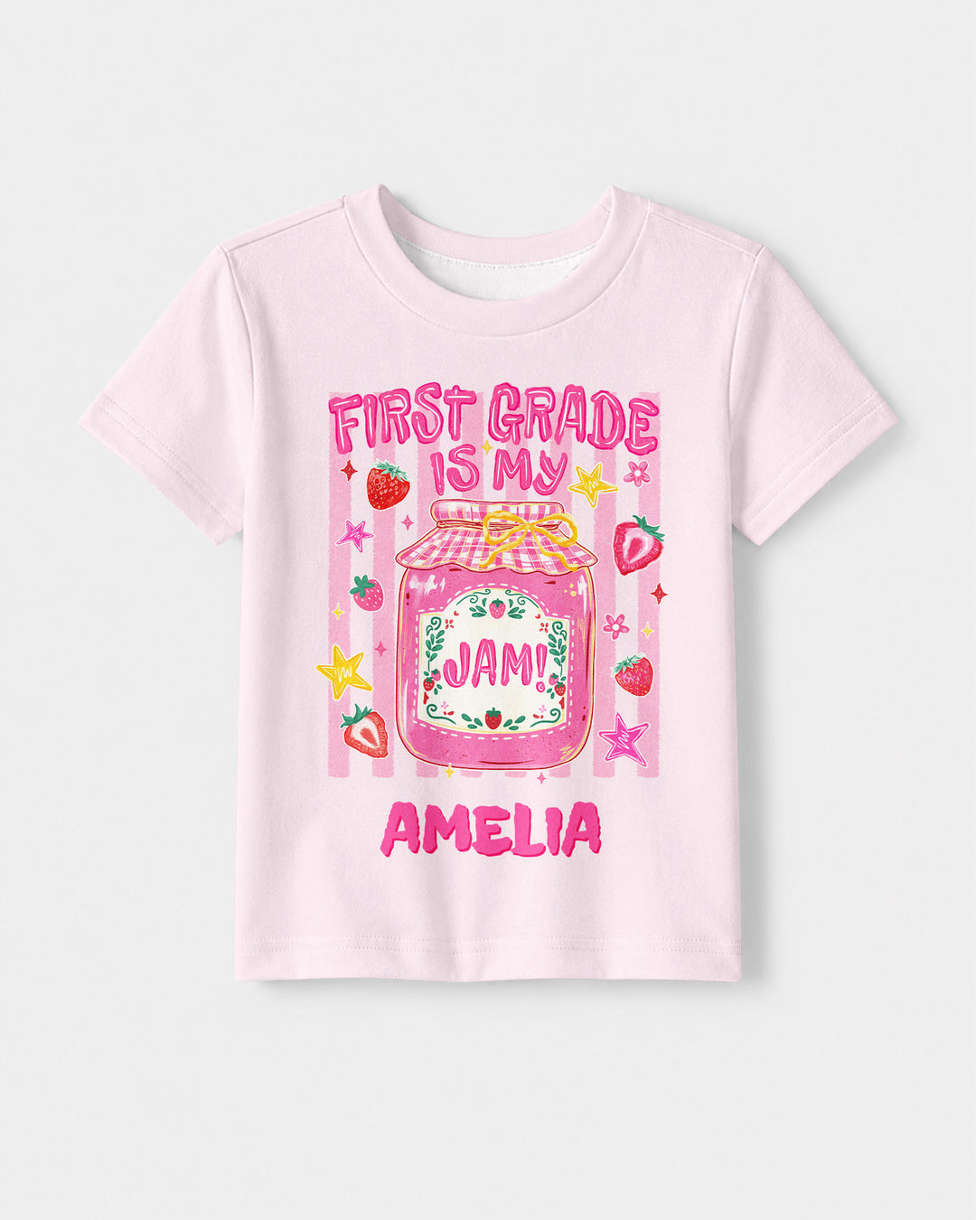 School Coquette Strawberry Custom Name Bamboo Crewneck T-Shirt