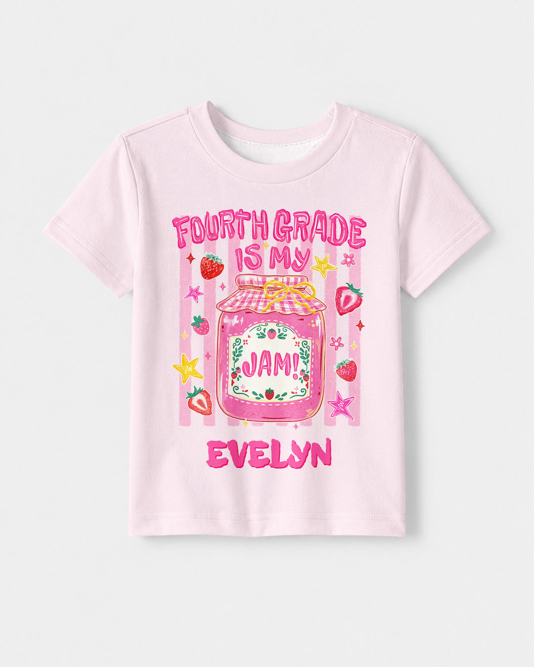 School Coquette Strawberry Custom Name Bamboo Crewneck T-Shirt