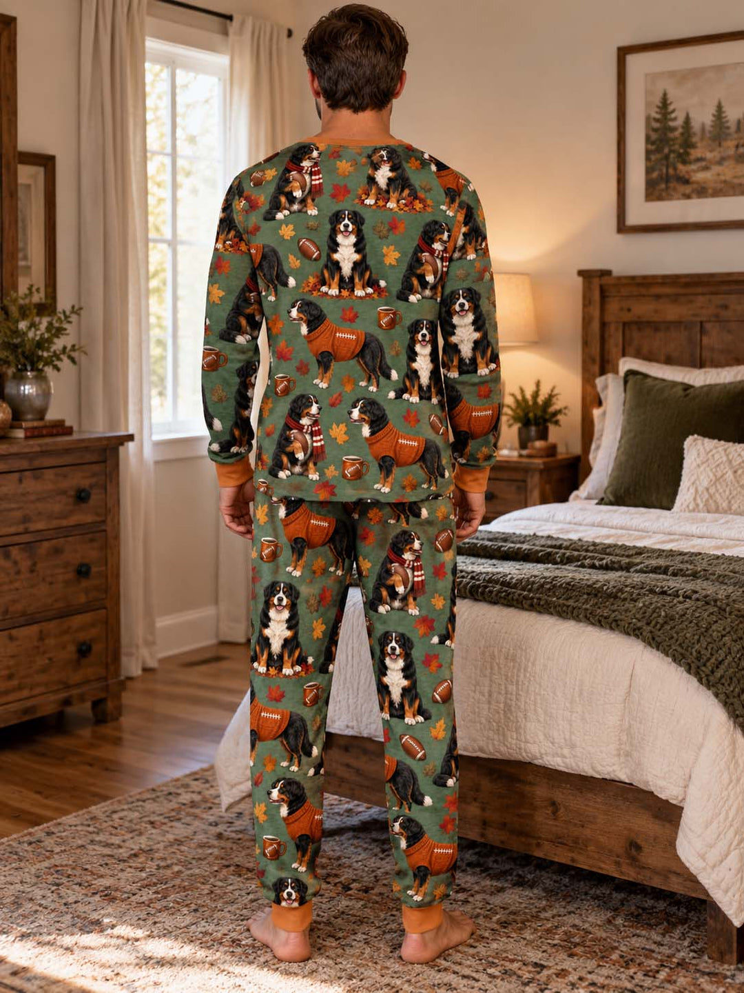 Fall Football Bernese Dogs Bamboo Men's Pajama Set