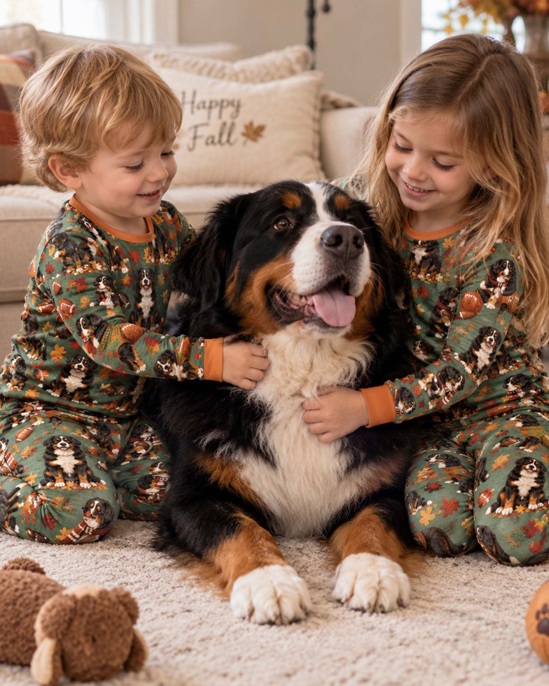 Fall Football Bernese Dogs Bamboo Two Piece Long Sleeve Pajama Set