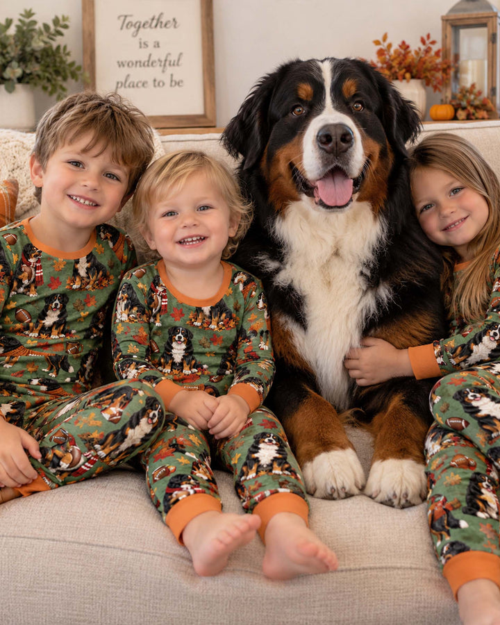Fall Football Bernese Dogs Bamboo Two Piece Long Sleeve Pajama Set