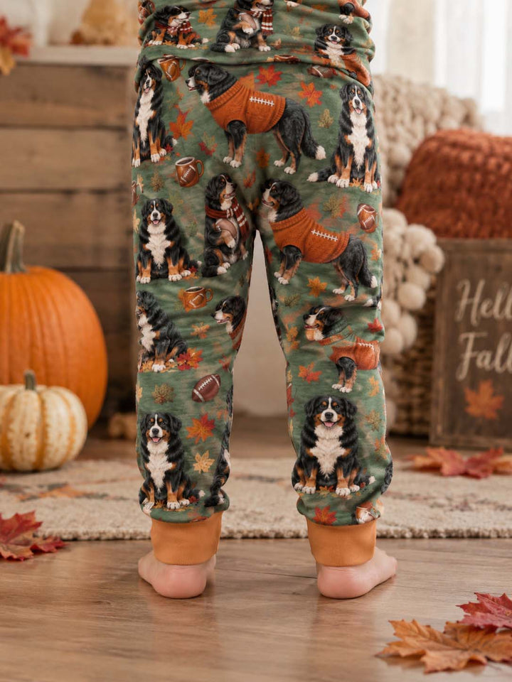 Fall Football Bernese Dogs Bamboo Two Piece Long Sleeve Pajama Set