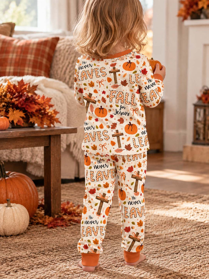 Fall For Jesus Autumn Leaves Bamboo Two Piece Long Sleeve Pajama Set