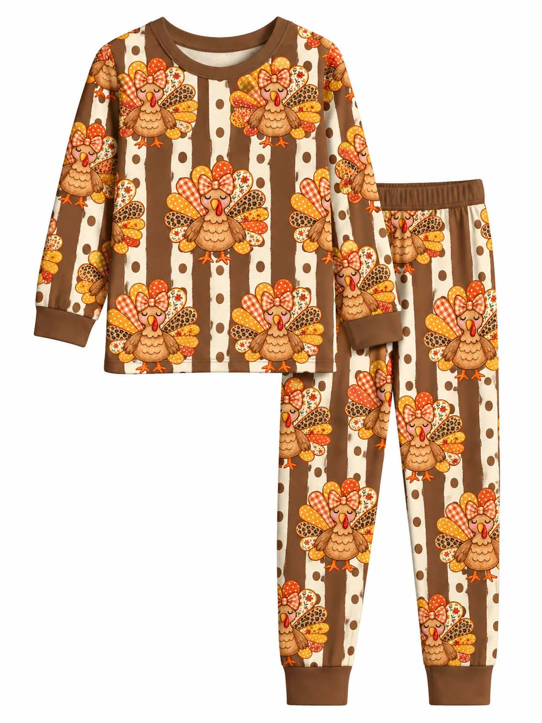 Fall Patchwork Turkey Bamboo Two Piece Long Sleeve Pajama Set