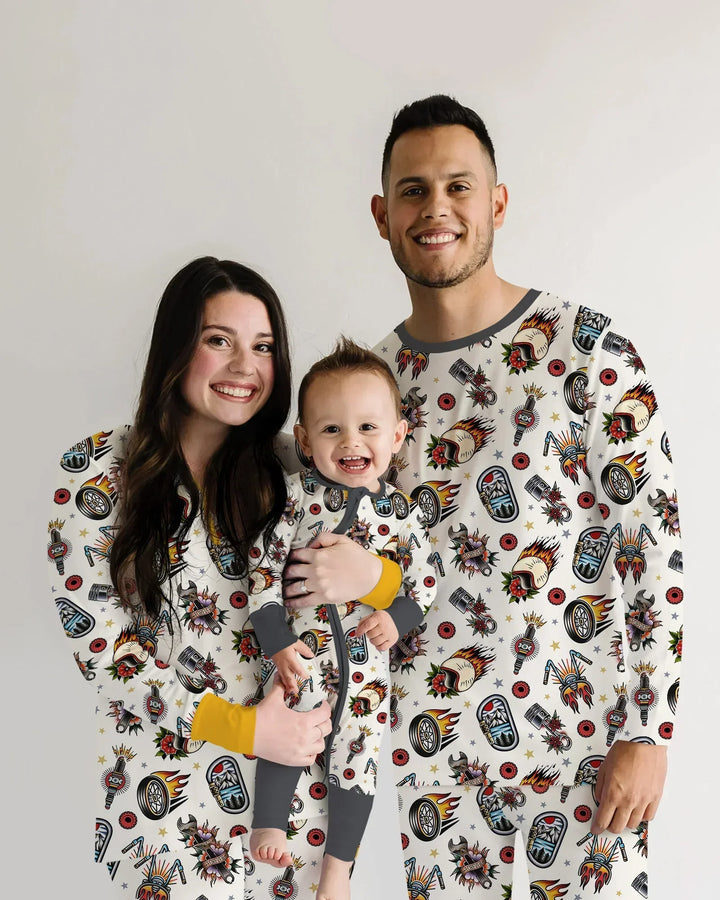 Born to Ride Together Familien-Pyjama-Set aus Bambus für Damen