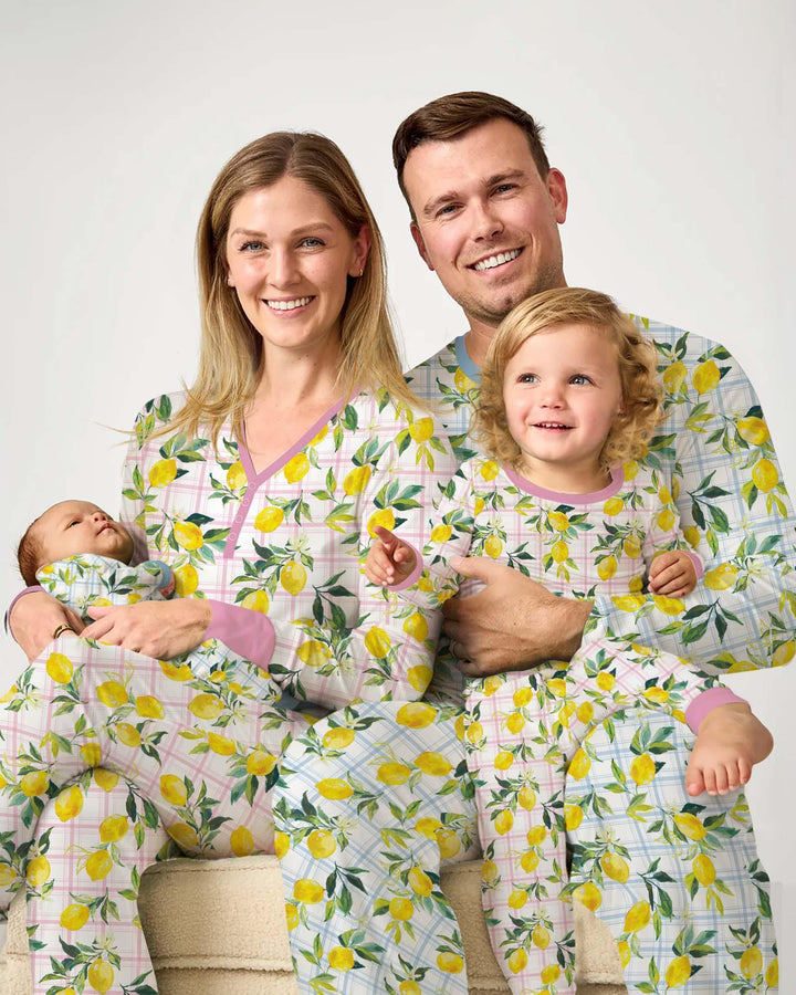 Familien-Pyjama-Set aus Bambus für Damen mit mediterranen Zitronen