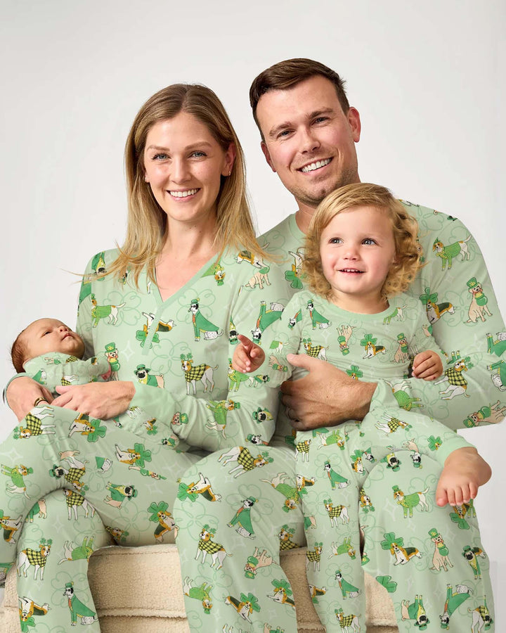 St. Patrick's Day Puppies Bamboo Two Piece Short Sleeve Shorts Pajama Set