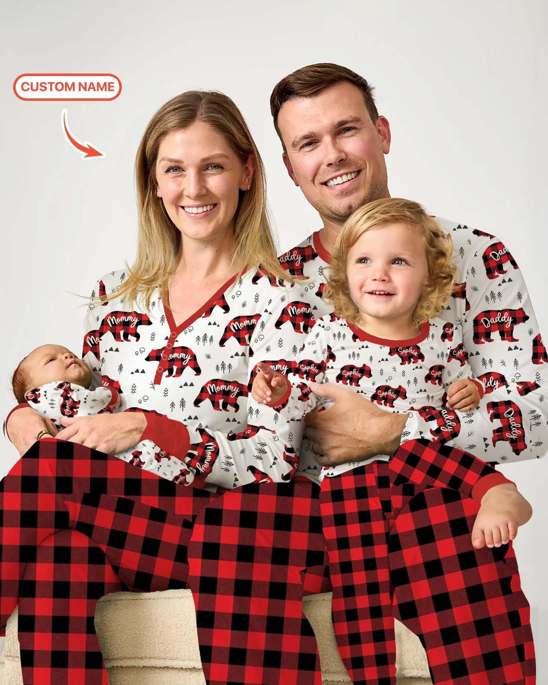 Custom Name Family Bear Matching Bamboo Women Pajama Set