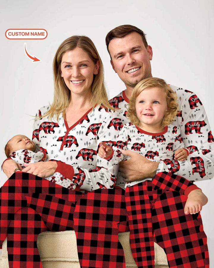 Custom Name Family Bear Matching Bamboo Women Pajama Set