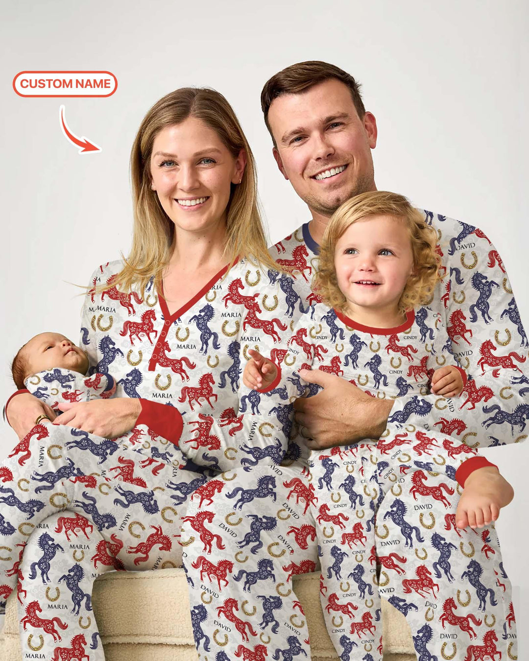 Benutzerdefinierter Name Chinoiserie Pferde Bambus Damen Schlafanzug Set