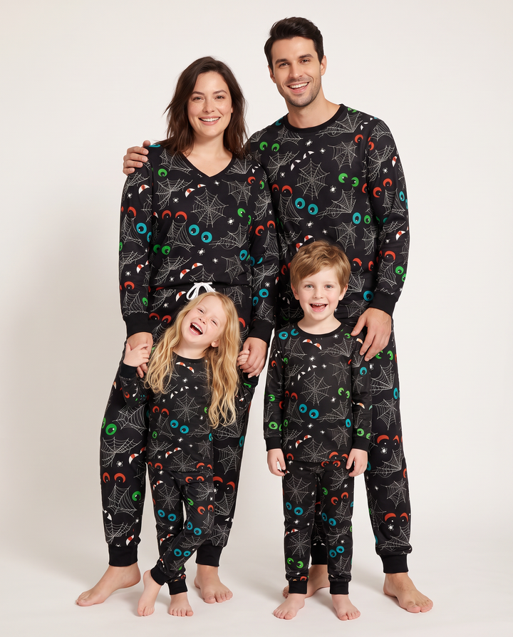 Im Dunkeln leuchtendes gruseliges Spinnennetz-Bambus-Pyjama-Set für Damen