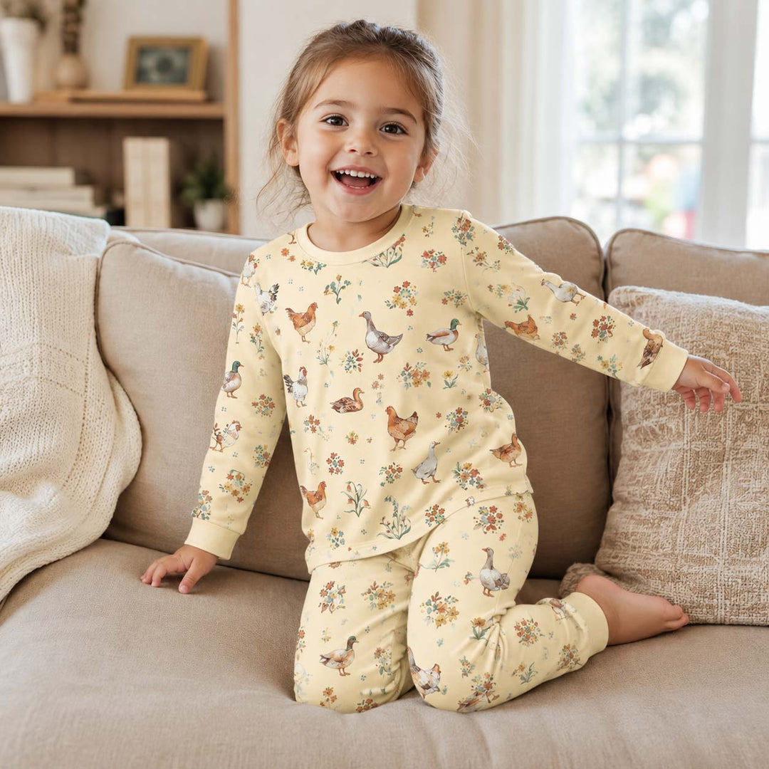 Farm Bird Garden Bamboo Two Piece Long Sleeve Pajama Set