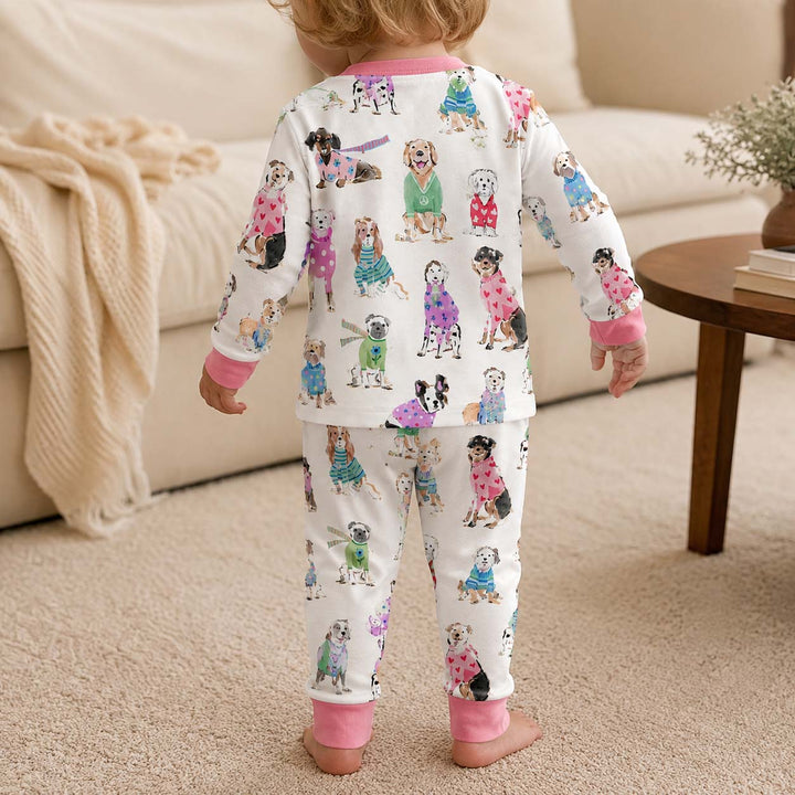 Fashionable Sweater Dogs Bamboo Two Piece Long Sleeve Pajama Set