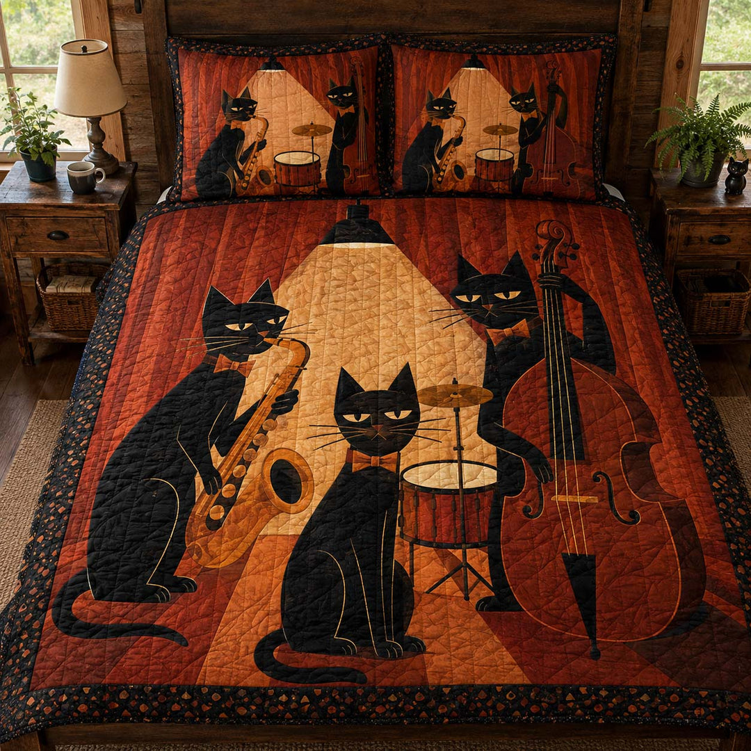 Feline Jazz Trio Bamboo Quilt Bedding Set