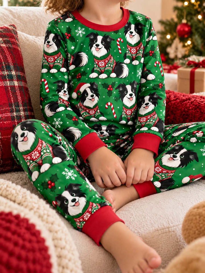 Festive Border Collie Christmas Bamboo Two Piece Long Sleeve Pajama Set