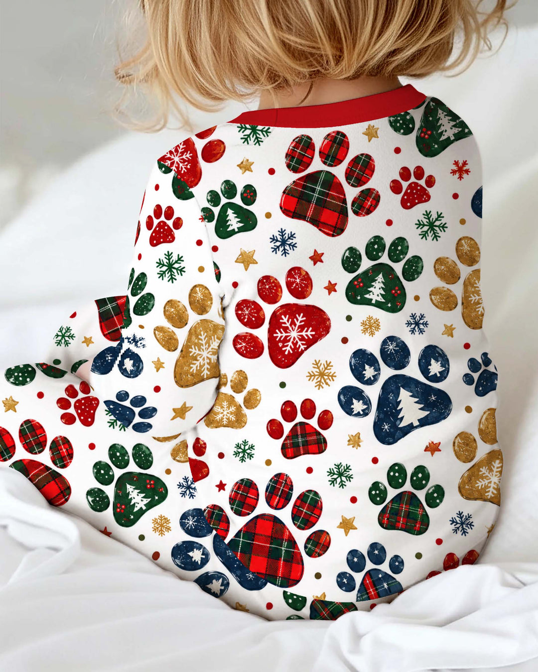 Festive Christmas Paw Prints Bamboo Two Piece Long Sleeve Pajama Set