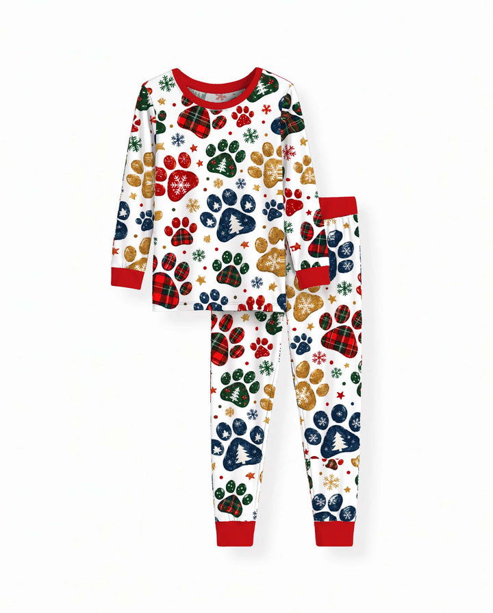 Festive Christmas Paw Prints Bamboo Two Piece Long Sleeve Pajama Set