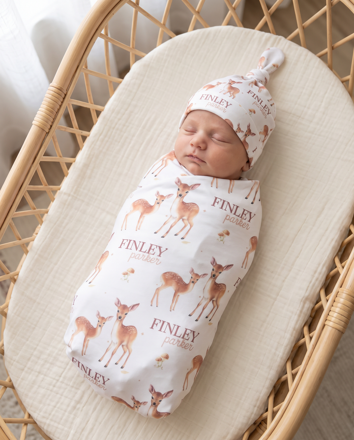 Personalized Friendly Fawns Bamboo Swaddle Blanket