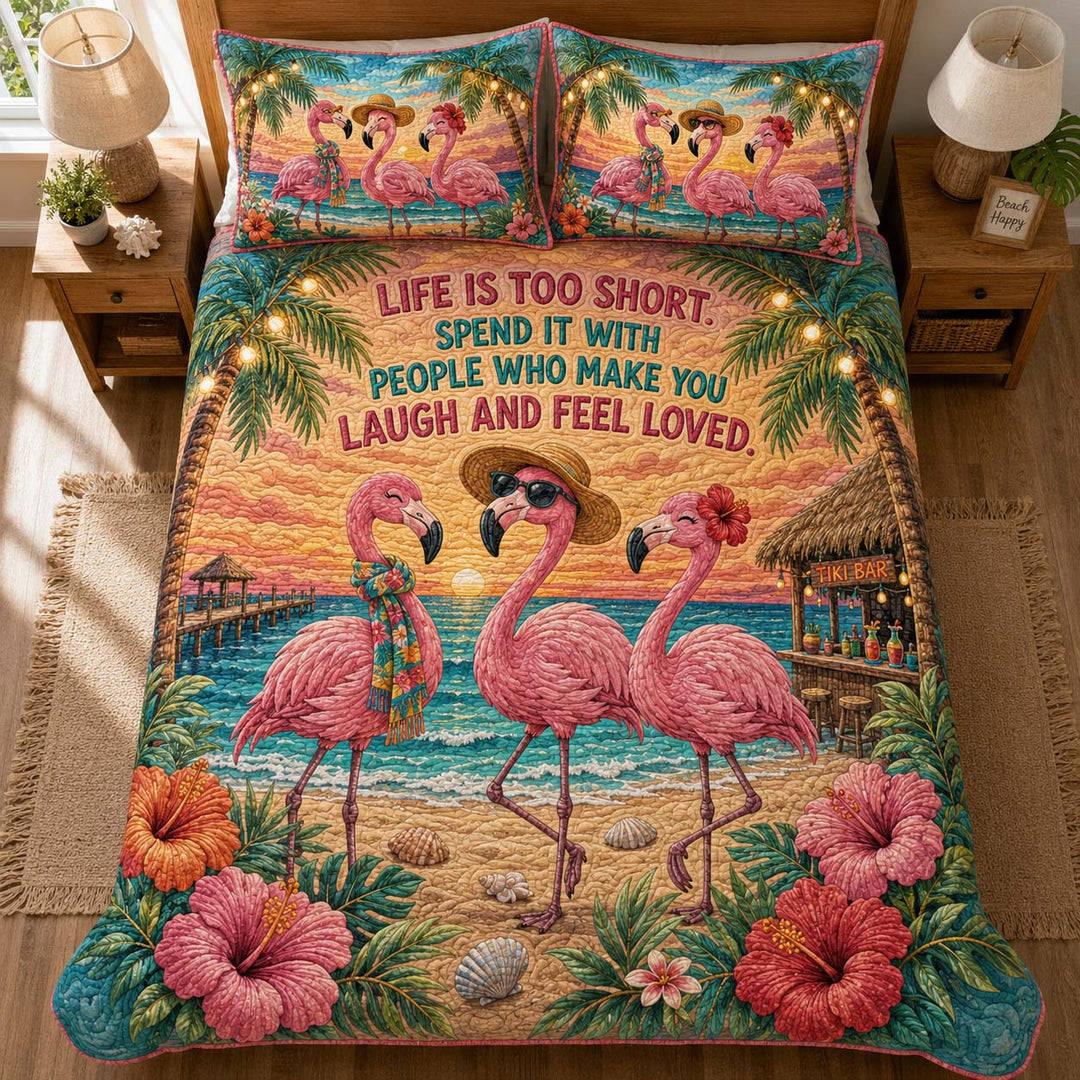 Flamingo Beach Escape Bamboo Quilt Bedding Set
