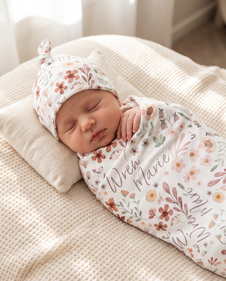Personalized Wren's Wildflower Bamboo Swaddle Blanket