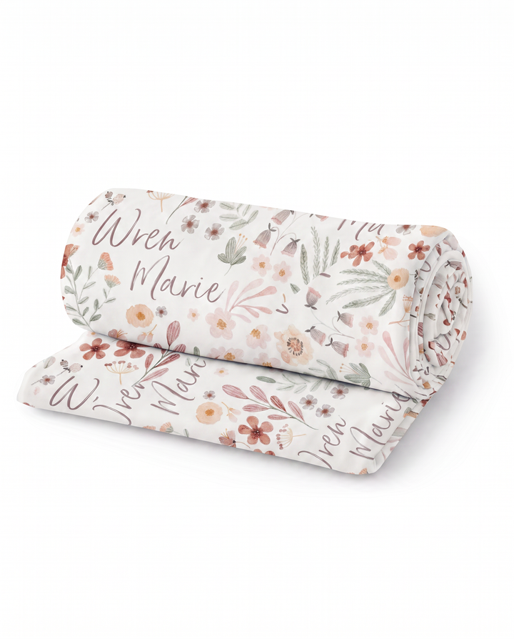 Personalized Wren's Wildflower Bamboo Swaddle Blanket