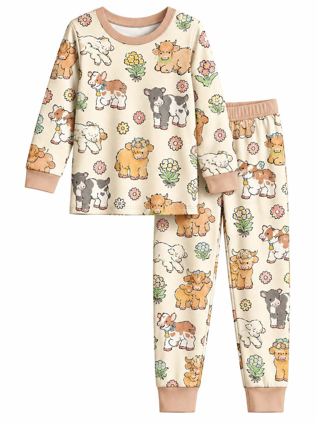 Floral Baby Cows Bamboo Two Piece Long Sleeve Pajama Set