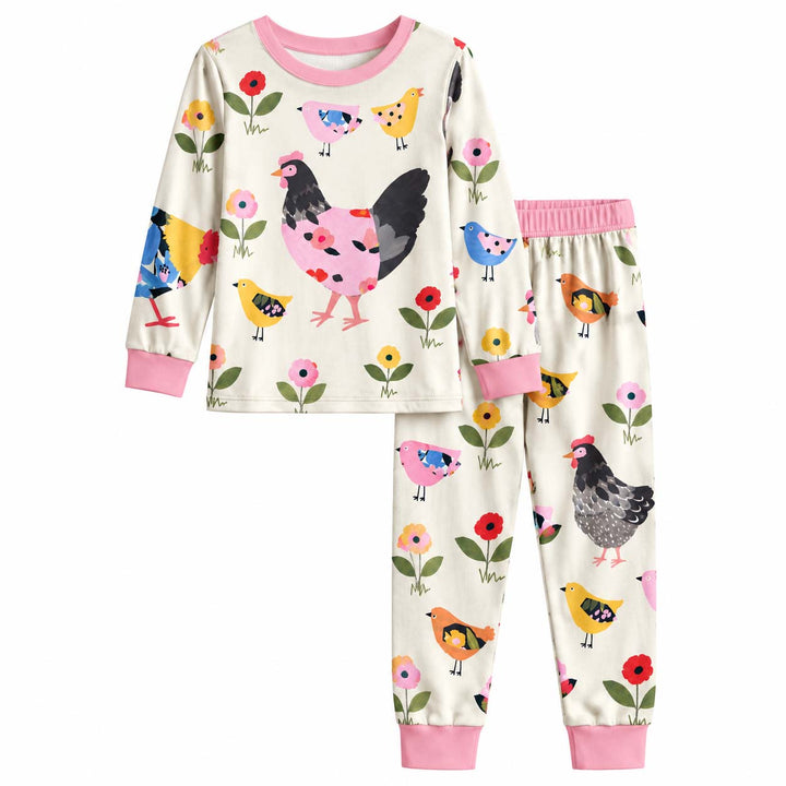 Floral Chicken Garden Bamboo Two Piece Long Sleeve Pajama Set