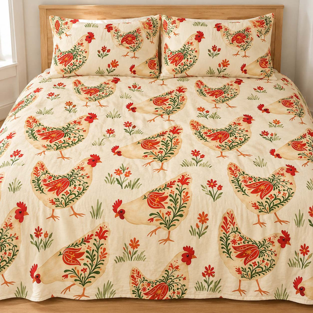 Floral Country Hens Bamboo Bedding Set
