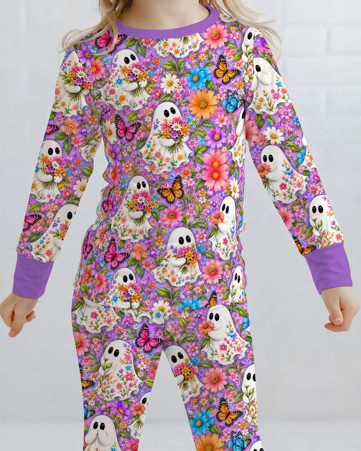 Floral Ghost Halloween Garden Bamboo Two Piece Long Sleeve Pajama Set