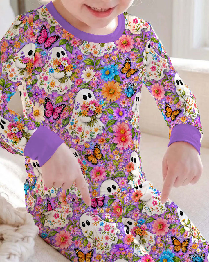 Floral Ghost Halloween Garden Bamboo Two Piece Long Sleeve Pajama Set