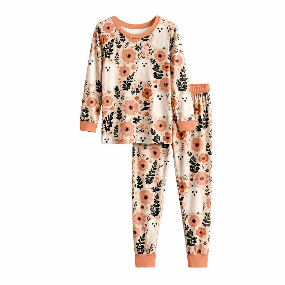 Floral Ghost Halloween Bamboo Two Piece Long Sleeve Pajama Set