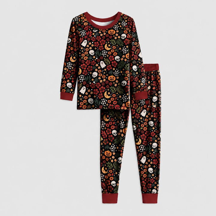 Floral Halloween Night Bamboo Two Piece Long Sleeve Pajama Set