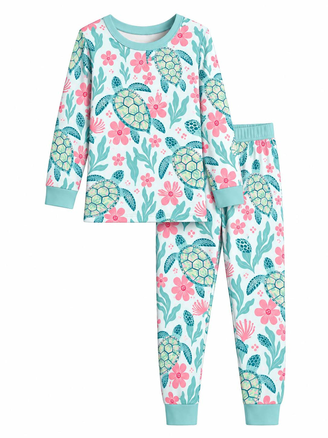 Floral Ocean Turtle Bamboo Two Piece Long Sleeve Pajama Set