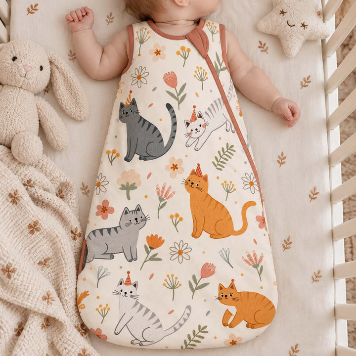 Floral Party Cats Bamboo Sleep Bag