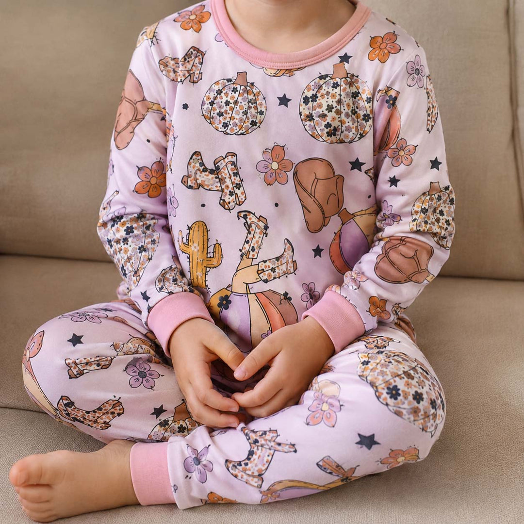 Floral Pumpkin Cowgirl Bamboo Two Piece Long Sleeve Pajama Set
