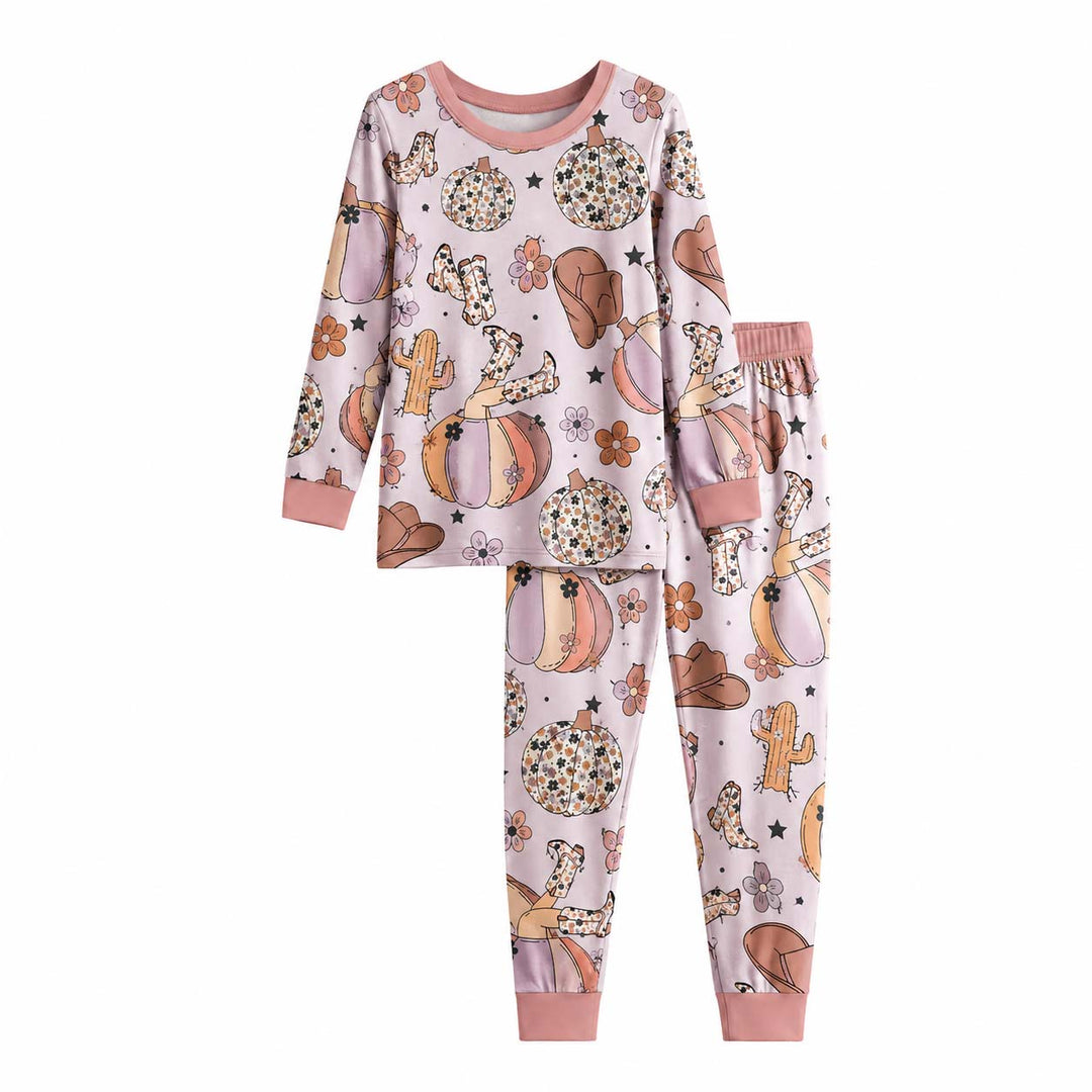 Floral Pumpkin Cowgirl Bamboo Two Piece Long Sleeve Pajama Set