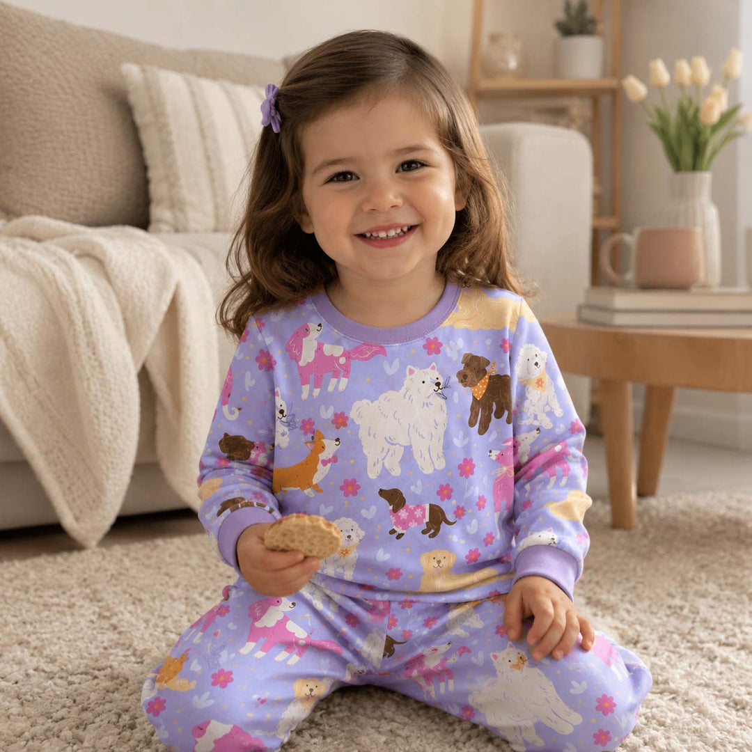 Floral Puppy Friends Bamboo Two Piece Long Sleeve Pajama Set