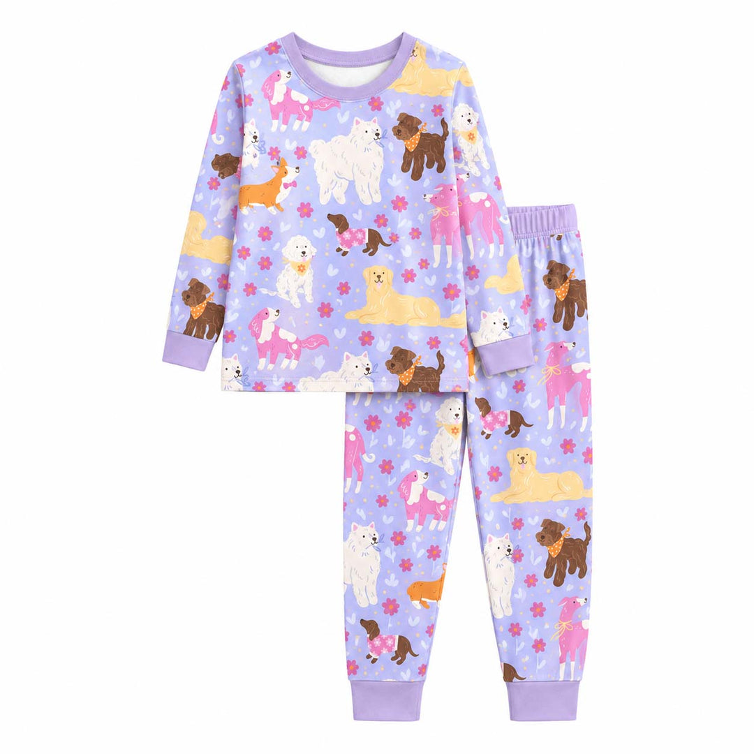 Floral Puppy Friends Bamboo Two Piece Long Sleeve Pajama Set