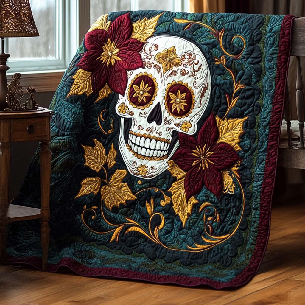 Floral Skull Dreams Bamboo Quilt Blanket