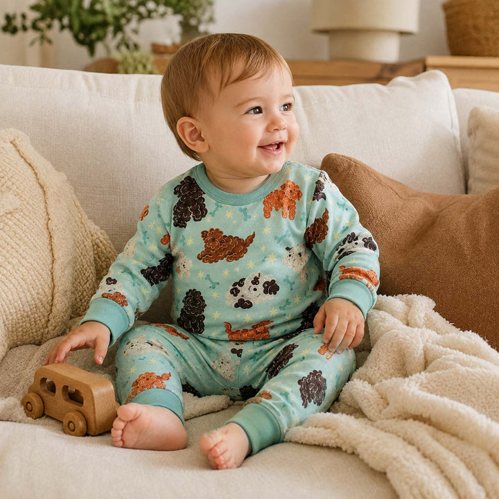 Fluffy Puppy Friends Bamboo Two Piece Long Sleeve Pajama Set