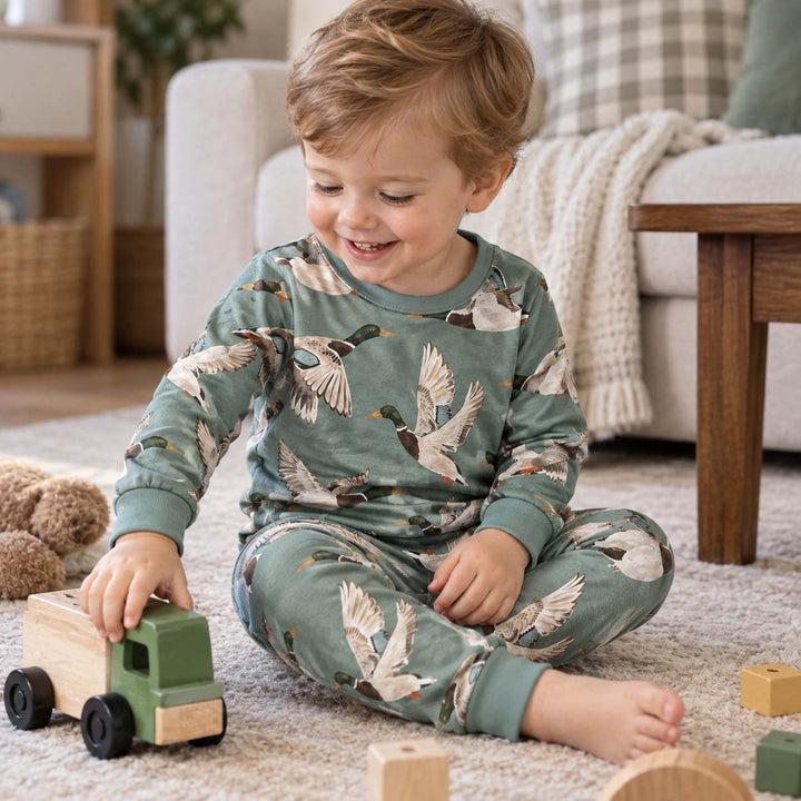 Flying Mallard Ducks Bamboo Two Piece Long Sleeve Pajama Set