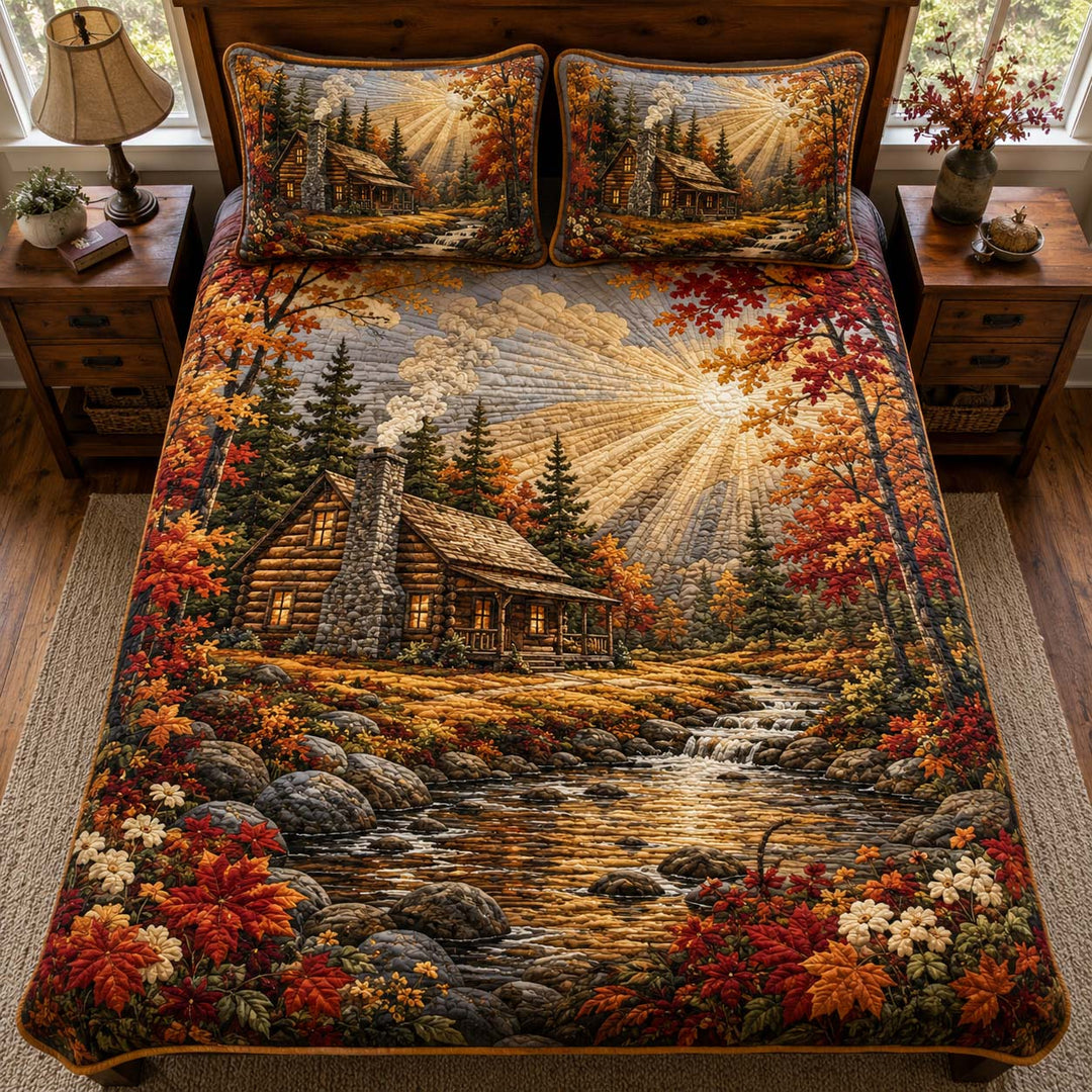 Forest Log Cabin Bamboo Quilt Bedding Set